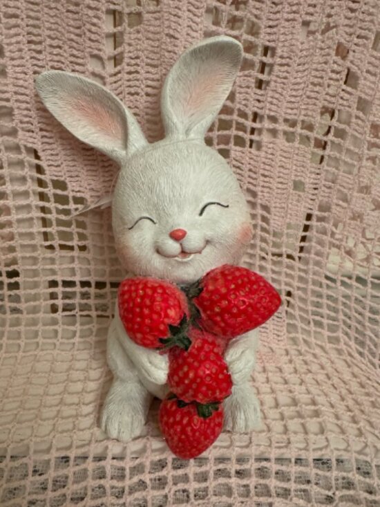 Other - Easter Bunny with Strawberries Figurine Spring Tabletop Decor